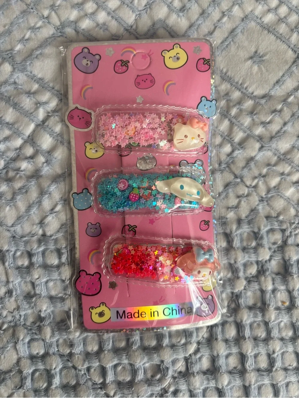 Cute Glitter Sanrio Hair Clips - Pink, Teal, Red